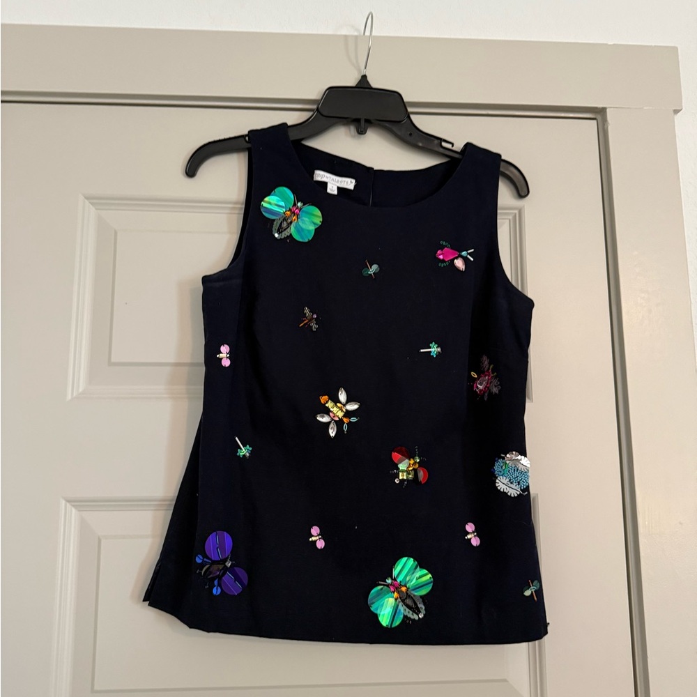Talbots Black Tank Top with Whimsical Prints
